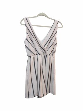 White Striped Tie Front Romper Size Medium Coastal Euro Summer Beach Old Money